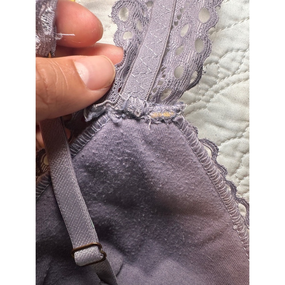 IJAK Lace Bralette Womens Medium Purple Floral Longline V-Neck Adjustable Straps - Picture 4 of 8